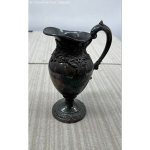 Lunt Eloquence Silverplate Creamer Pitcher A-101 Ornate Floral Footed Patinaed